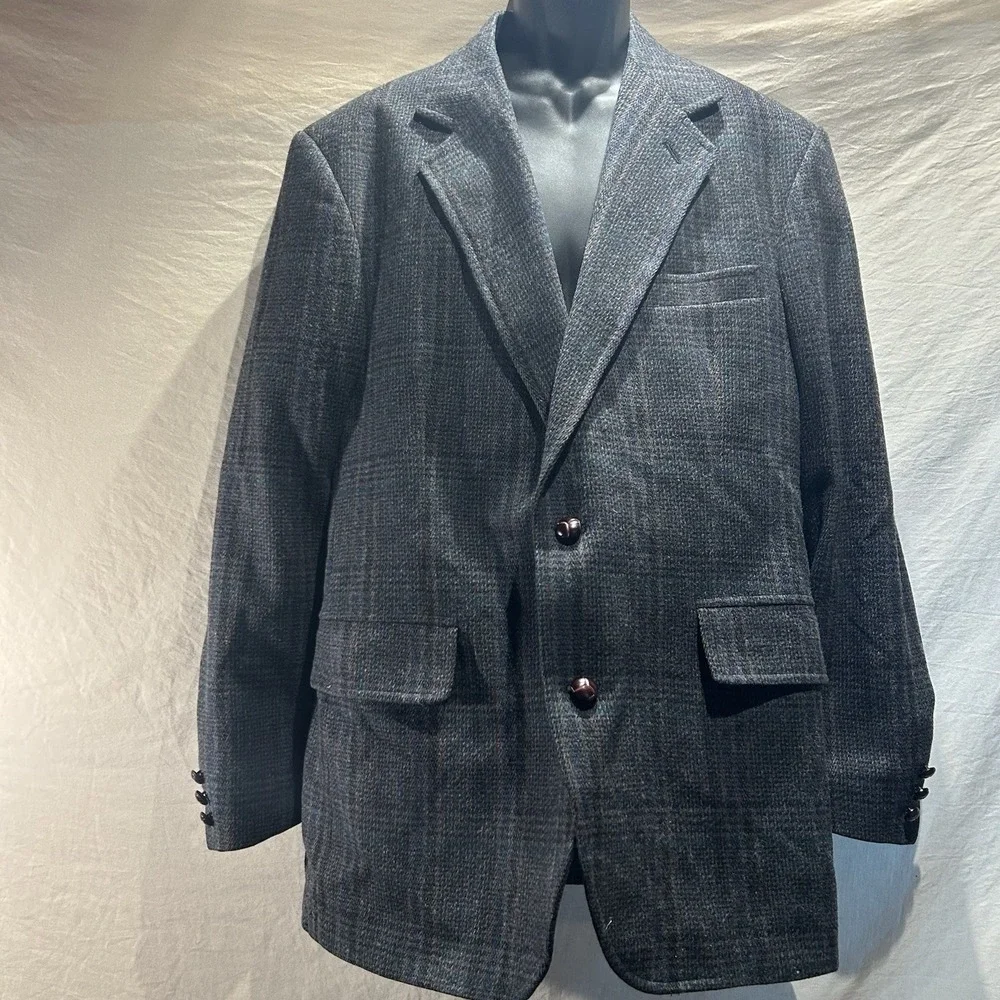 Vintage Pendleton Mens 42L Plaid Virgin Wool Tweed Blazer Sport Coat USA